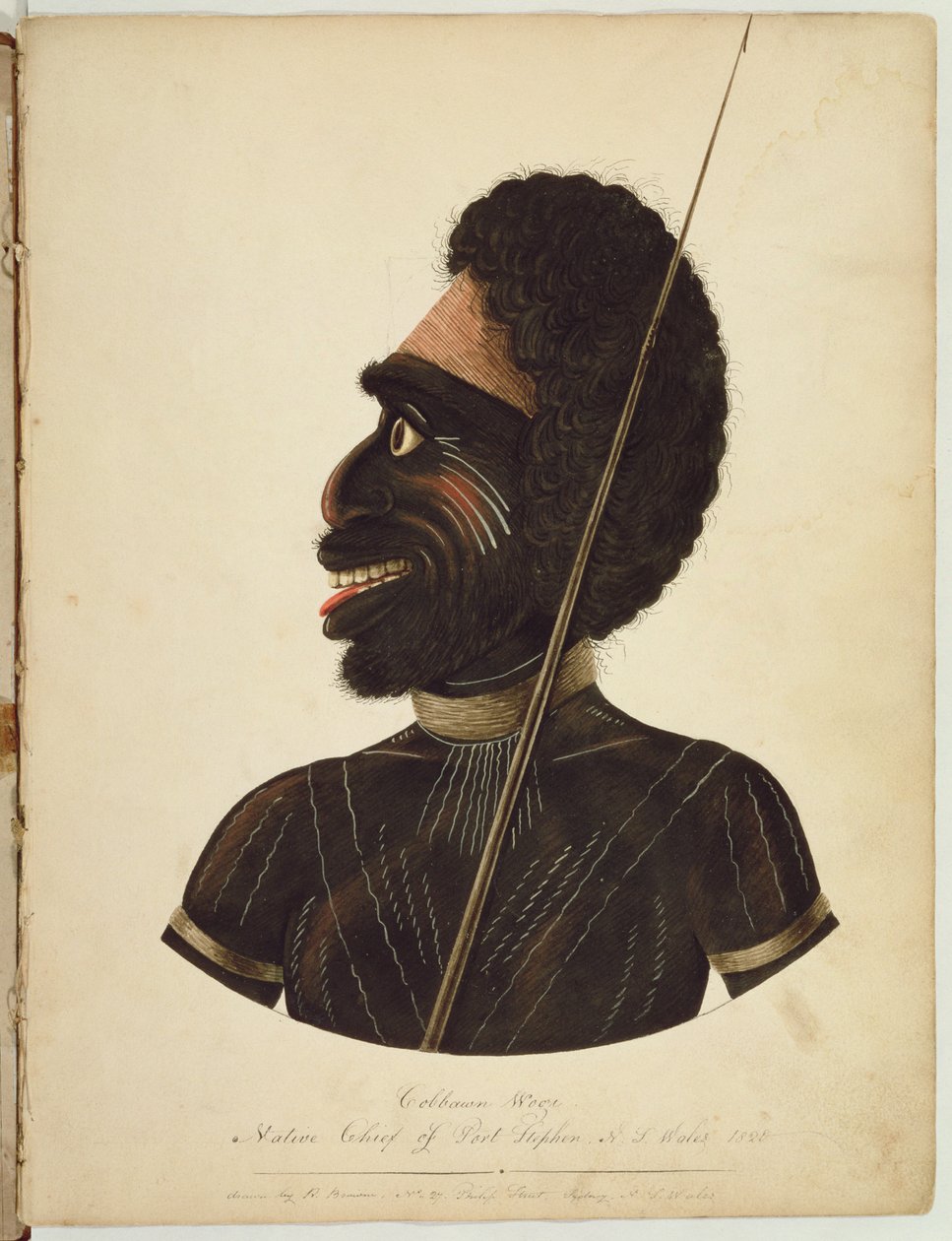 Cobbawn Wogi, az NSW-i Port Stephen szülővárosának főnöke, 1820 alkotó: Richard Browne