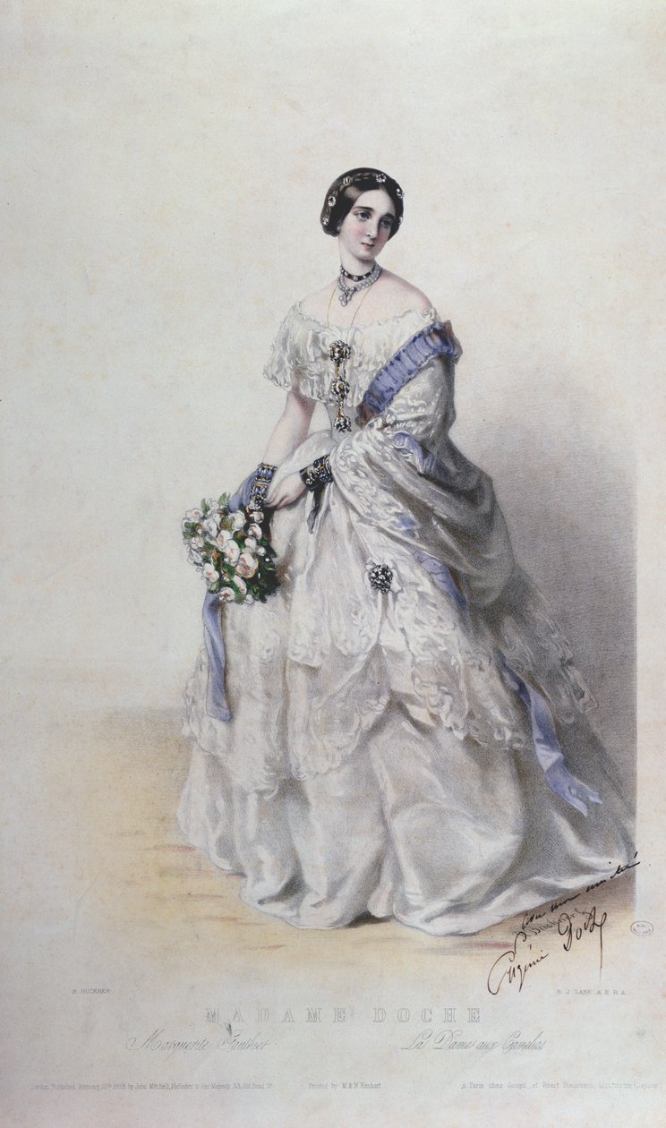 Madame Eugenie Doche portréja Marguerite Gautier szerepében, "La Dame aux Camelias". alkotó: Richard Buckner