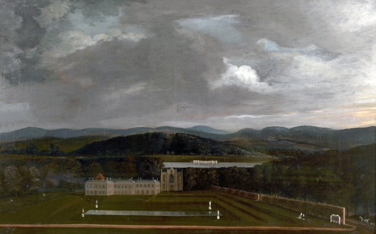East View of Newstead Abbey, Nottinghamshire és a Great Garden, 1758 alkotó: Richard Byron
