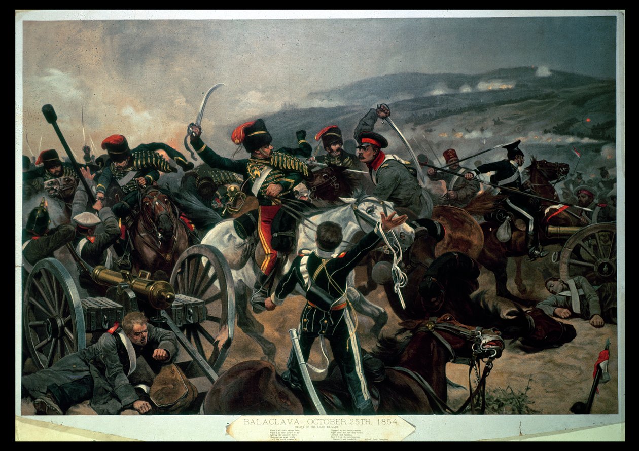 Balaclava-i csata, 1854. október 25., a könnyű dandár domborműve (színes nyomtatás) alkotó: Richard Caton Woodville junior