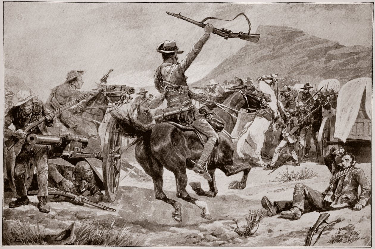 A busmenek és az új-zélandiak rohama a búr fegyverek ellen, Klerksdorp közelében, 1901. március 24. alkotó: Richard Caton Woodville junior