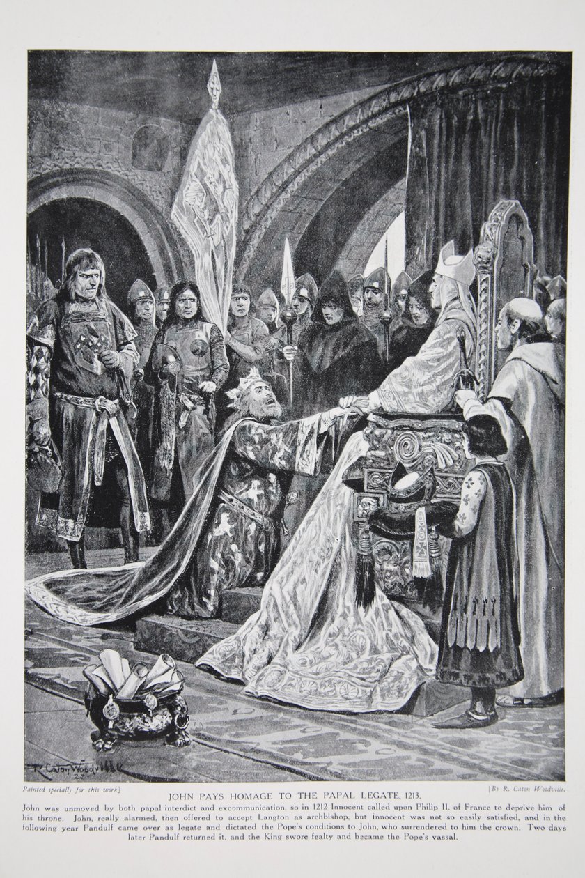 János tiszteleg a pápai legátus előtt, 1213, illusztráció a „Hutchinson