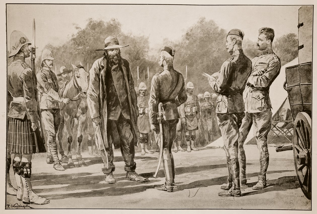 „Majuba Day”: Piet Cronje búr tábornok megadja magát Lord Robertsnek Paardebergben 1900. február 27-én, Frederic Villers (1851-1922) vázlatából alkotó: Richard Caton Woodville junior
