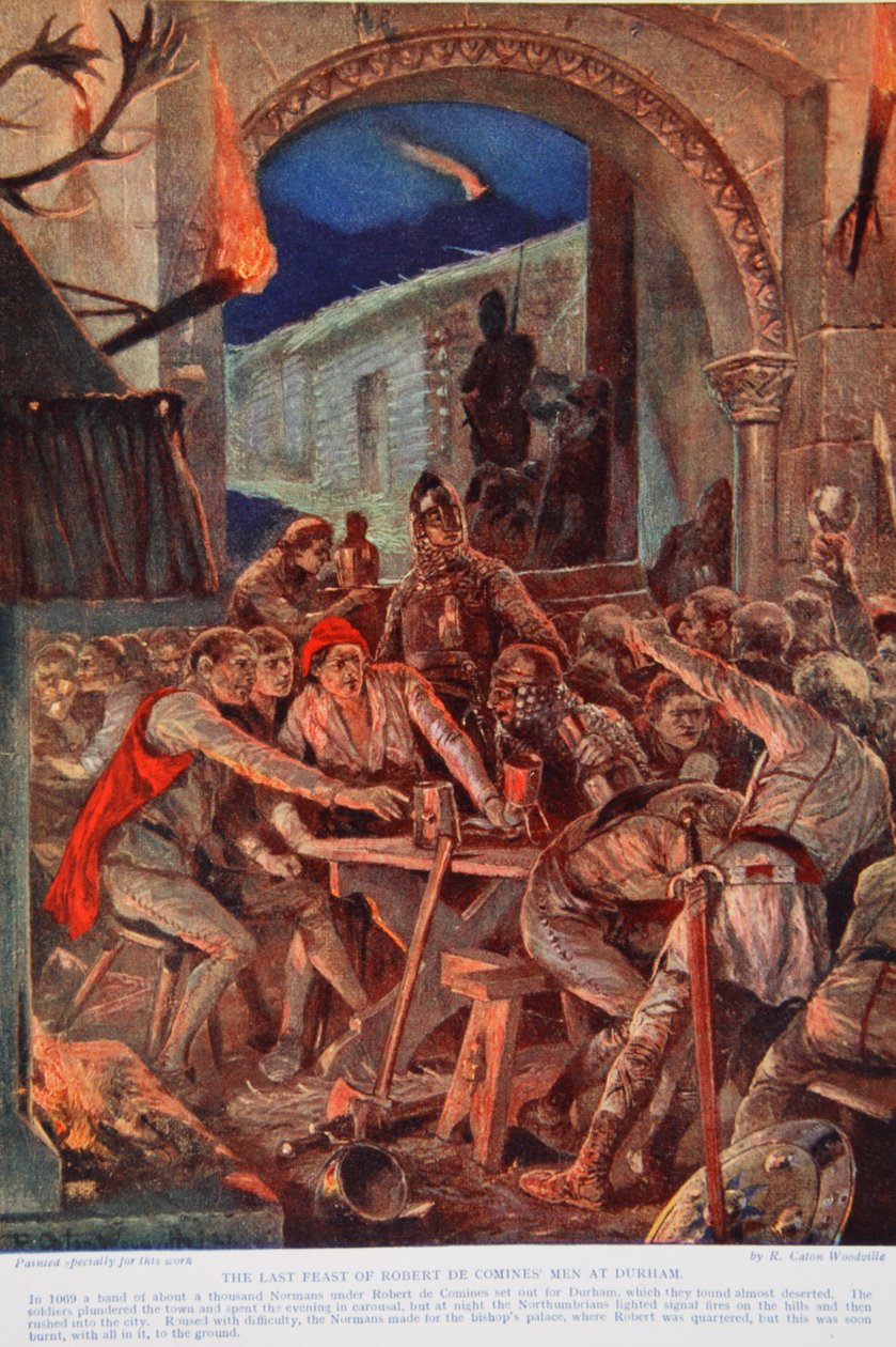 Robert de Comines embereinek utolsó lakomája Durhamban, 1069, illusztráció a Hutchinson történetéből a brit nemzetről, 1923 körül alkotó: Richard Caton Woodville junior