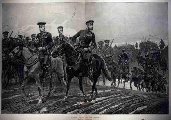 Orosz csapatok menet közben, a The Illustrated London Newsból, 1887. március 5 alkotó: Richard Caton II Woodville