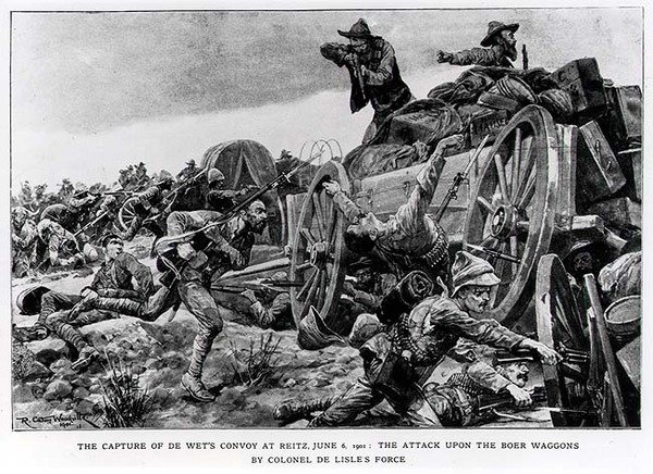 De Wets konvojának elfogása Reitznél, 1901. június 6. A de Lisles ezredes által a búr szekerek ellen intézett támadás. alkotó: Richard Caton II Woodville