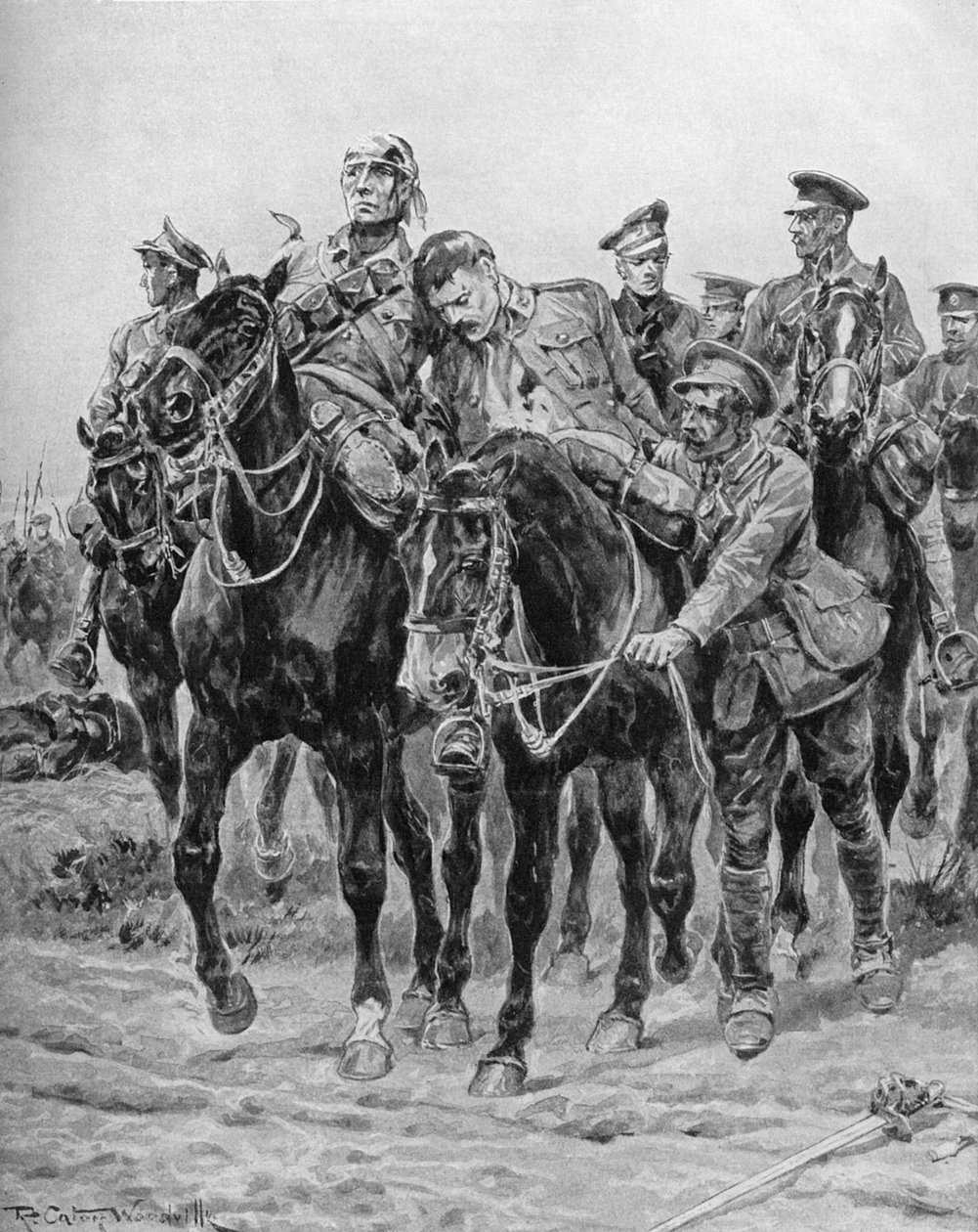 I. világháború – Sebesült brit katonák lóháton alkotó: Richard Caton II Woodville
