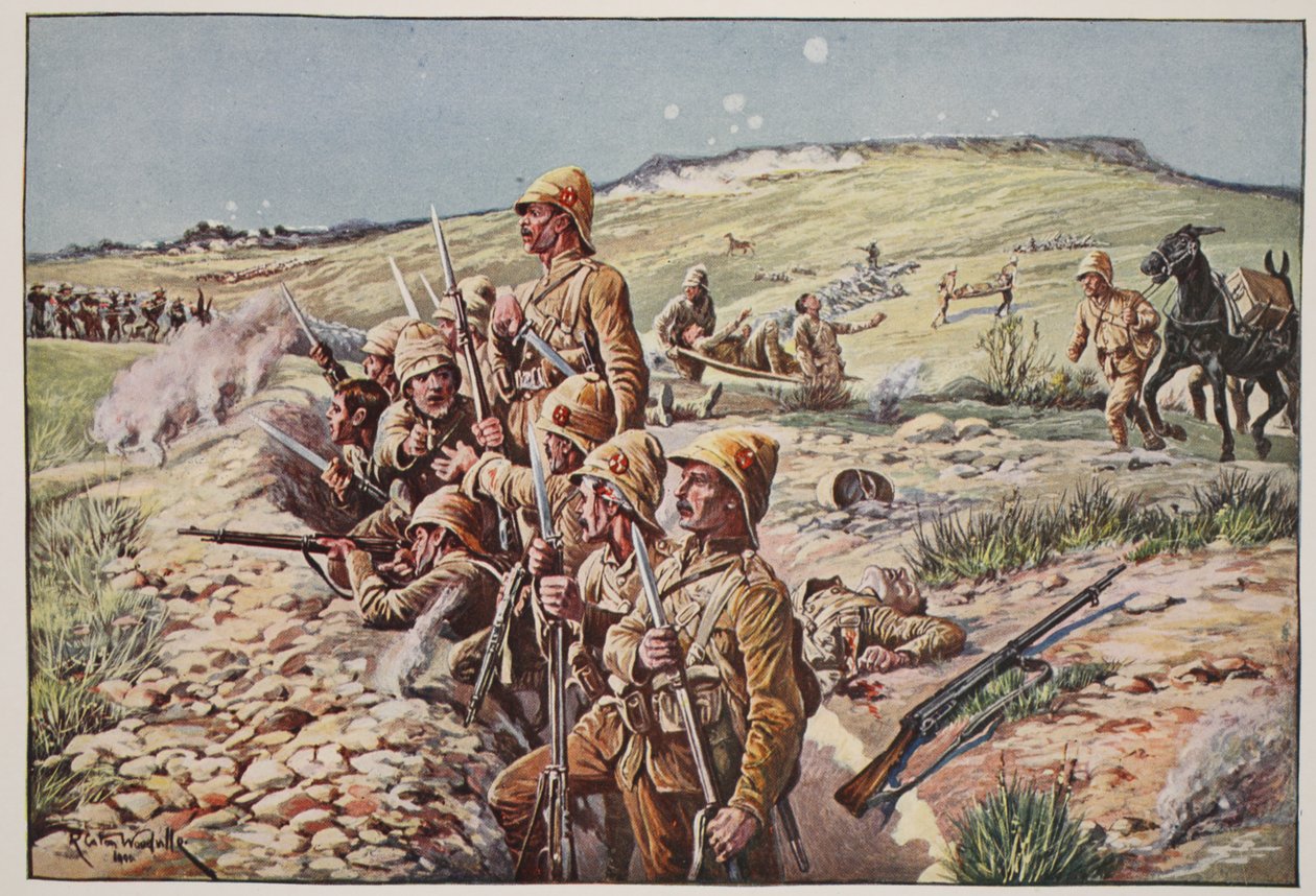 Javítsd meg a szuronyokat! In the Trenches at Ladysmith, illusztráció a „Battles of the Nineteenth Century, Vol. VI: Az 1899-1900 közötti búr háború, Archibald Forbes, G.A. Henty és Arthur Griffiths őrnagy (sz alkotó: Richard Caton Woodville
