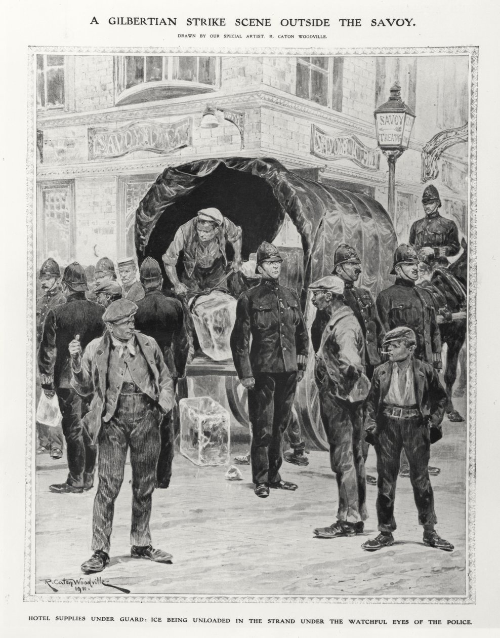 Gilbert-féle sztrájkjelenet a Savoyán kívül, 1910 alkotó: Richard Caton after Woodville