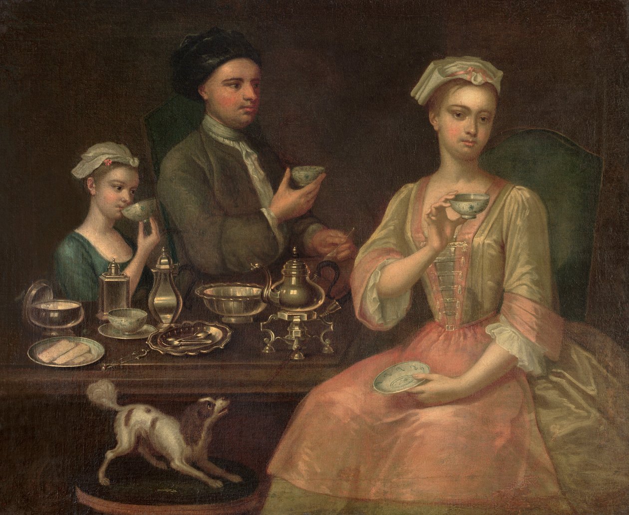 Háromtagú család a teában, 1727 körül alkotó: Richard Collins