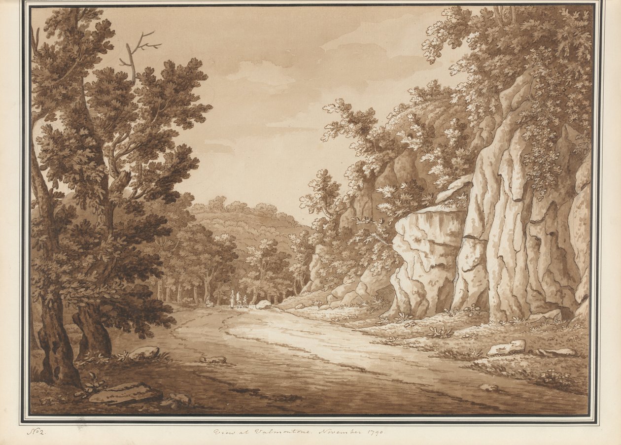 Valmontone látképe, egy kötetből, amely 66, a természetről készült látképet tartalmaz Róma és Abruzzo környékén, 1790 novembere (toll és tus, mosás, papír) alkotó: Richard Colt Hoare
