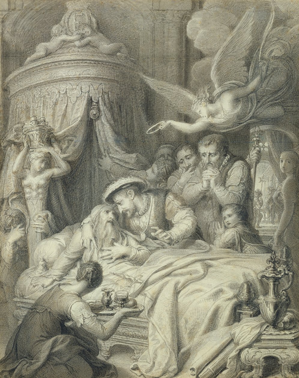 Leonardo halála 1519-ben (ceruza, tinta és tus, papír) alkotó: Richard Cosway