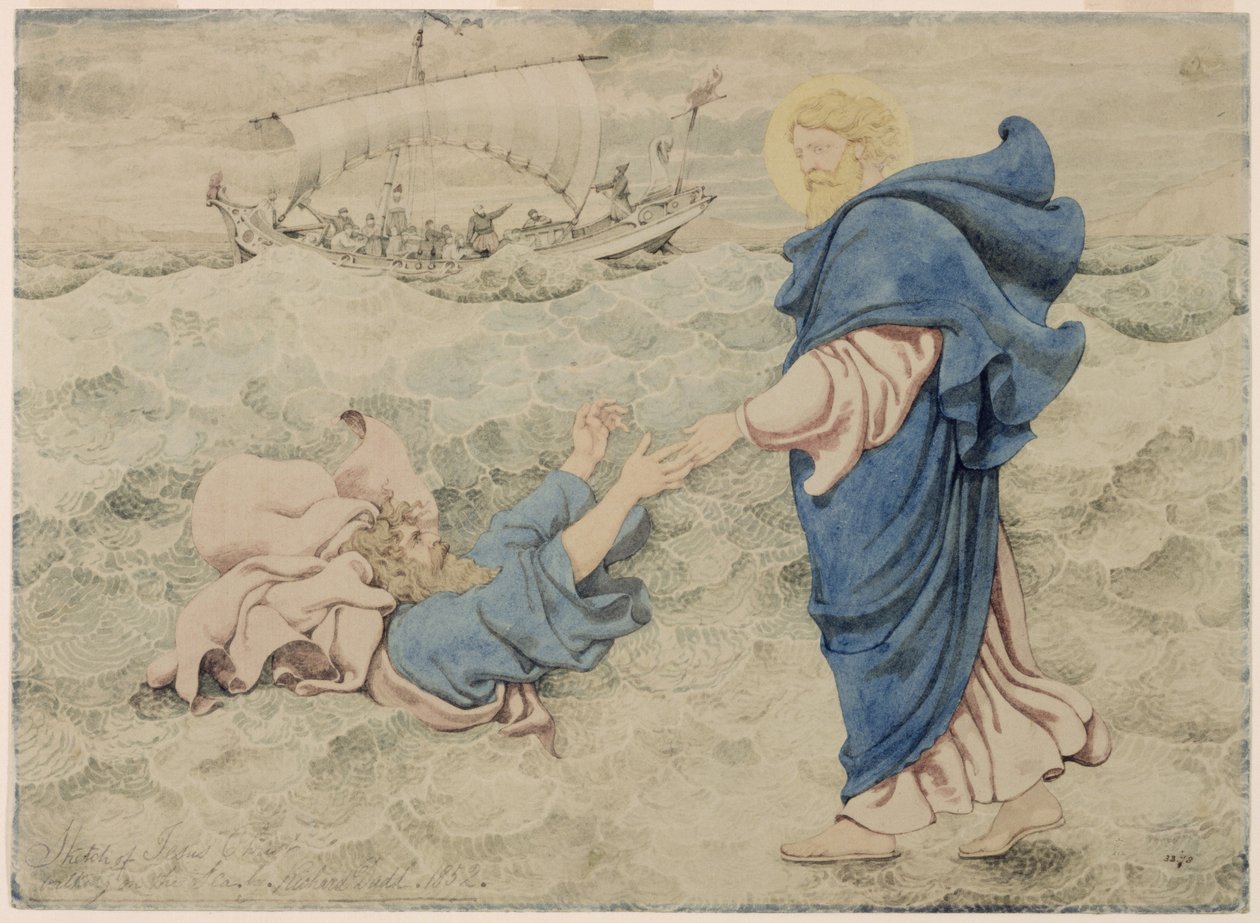 Vázlat a vízen sétáló Krisztusról alkotó: Richard Dadd