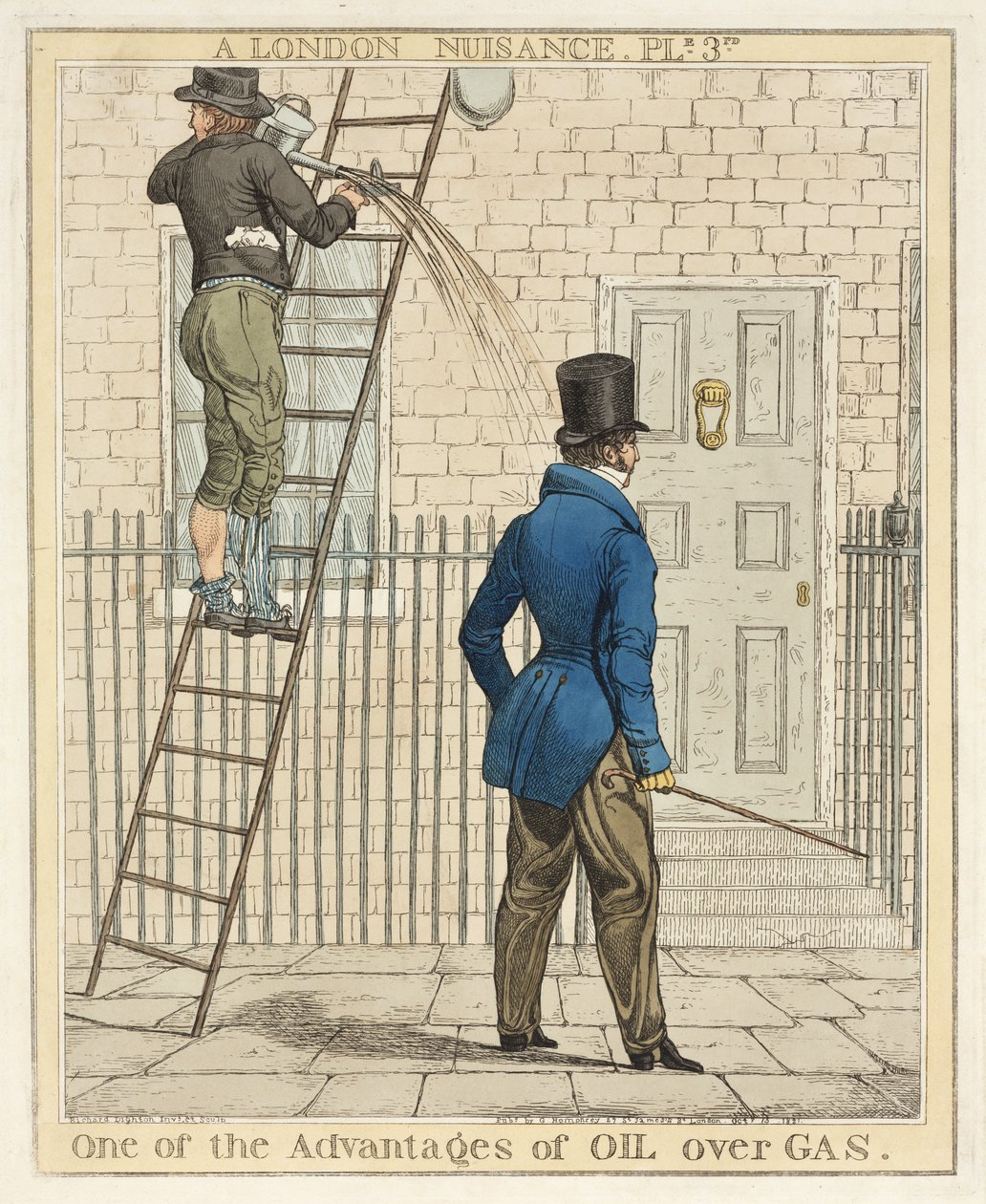 Az olaj egyik előnye a gázzal szemben, 3. lemez, A London Nuisance, 1821 (kézzel színezett rézkarc) alkotó: Richard Dighton