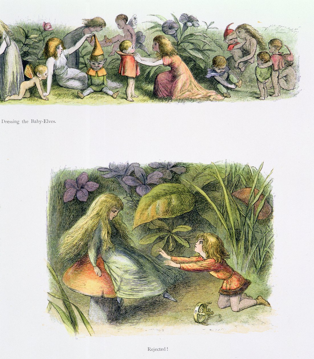 Dressing the Baby Elfek, and Rejected!, Illusztrációk a „Tündérországban: Képek sorozata az elf-világból” című művéből, William Allingham és Andrew Lang (lásd még: 222018) alkotó: Richard Doyle