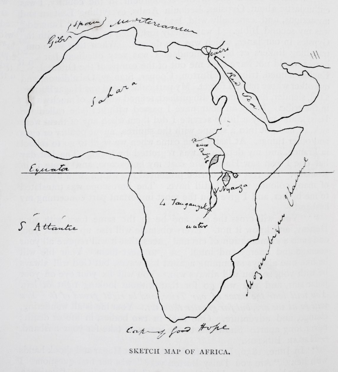 Afrika térképvázlata, Isabel Burton (1831-96) 1893-ban megjelent „Sir Richard Burton kapitány élete II. kötetéből” alkotó: Richard Francis Burton