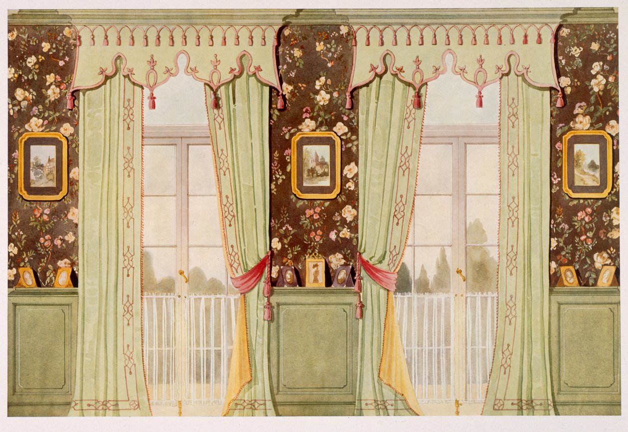 Elegáns szalonfüggönyök díszes karnisokkal alkotó: Richard Goulburn Lovell