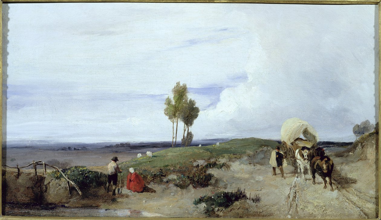 Egy Ford a Boulogne-ból Párizsba vezető úton, St. Omer felé néz, 1824 körül alkotó: Richard Parkes Bonington