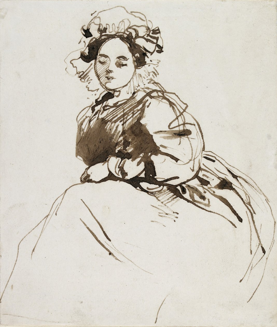 Tanulmány egy ülő nőről (toll és barna tinta barna mosással fehér papíron) alkotó: Richard Parkes Bonington