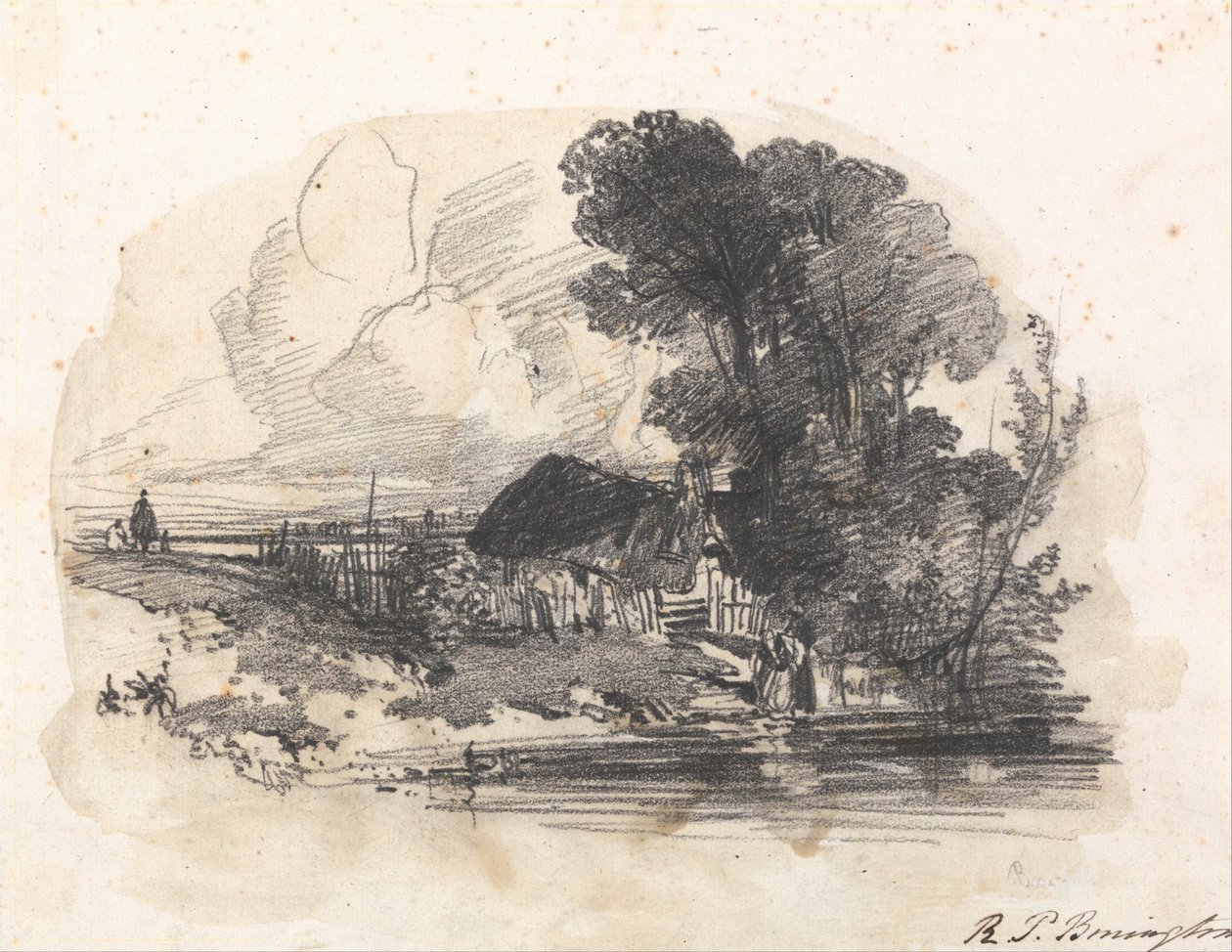 Fák és nyaraló a folyó mellett alkotó: Richard Parkes Bonington