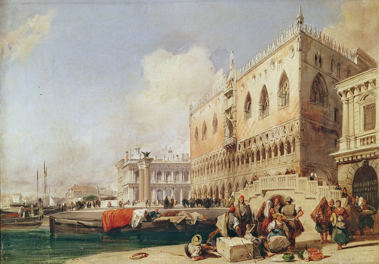 Kilátás Velencére. A Riva degli Schiavoni és a Dózse-palota alkotó: Richard Parkes Bonington