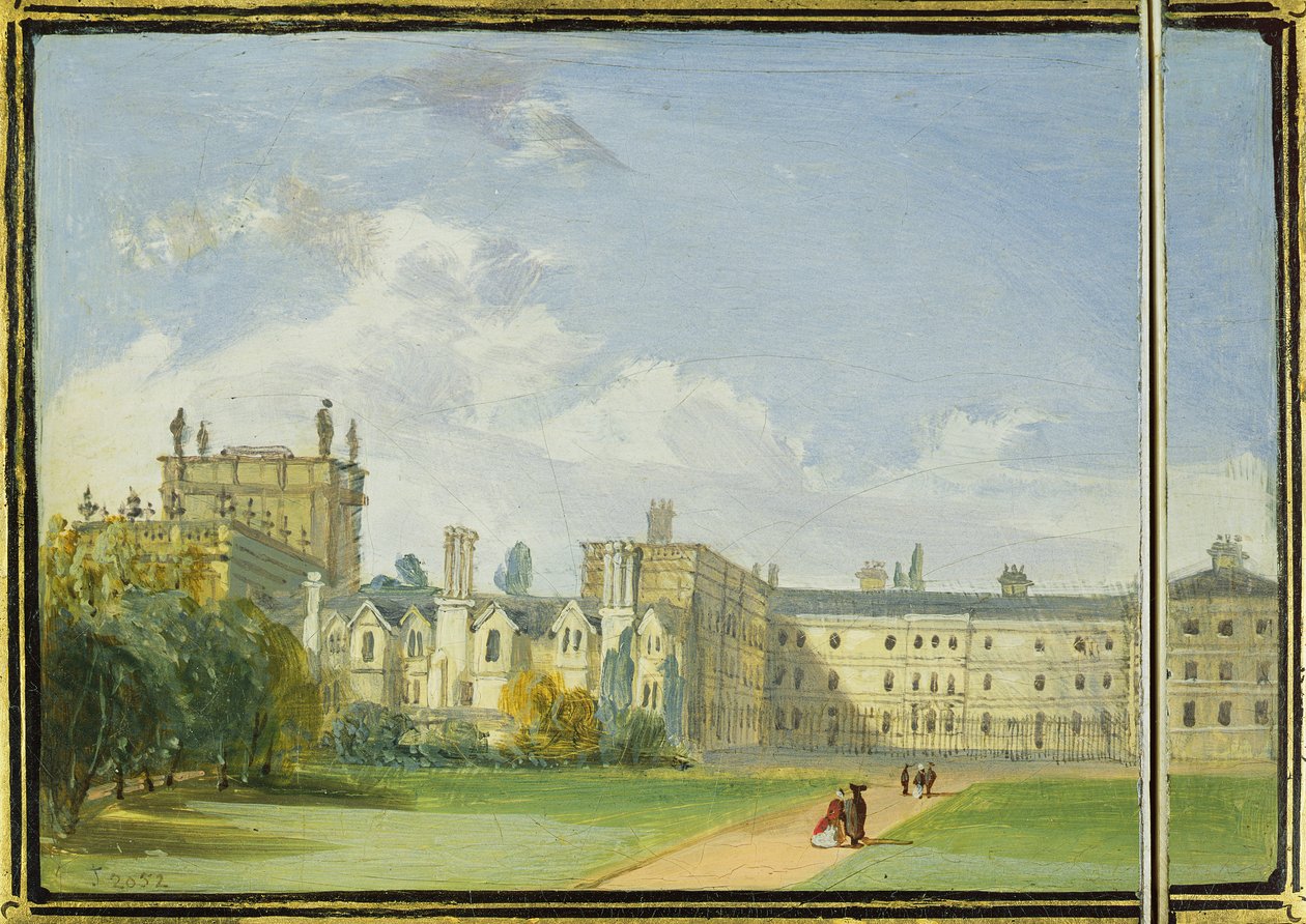 Viktoriánus kártyatartó, festett hátsó nézet a Trinity College Gardens, Oxford (papírmasé) alkotó: Richard Phene and Benjamin W. Spiers