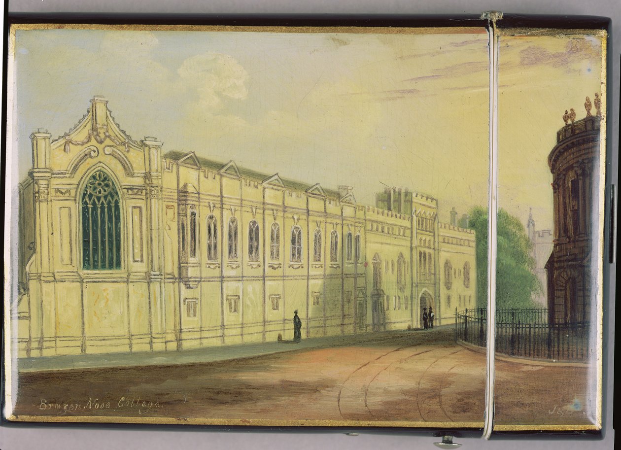 Viktoriánus kártyatok, az oxfordi Brasenose College jelenetével (papírmasé) alkotó: Richard Phene and Benjamin W. Spiers