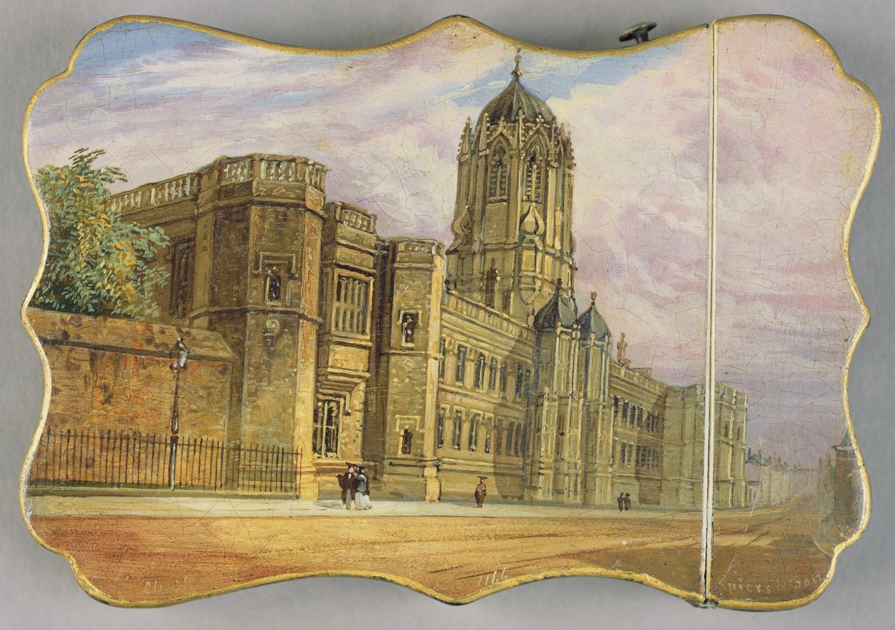 Viktoriánus kártyatok Christ Church, Oxford és Tom Tower jelenetével (papírmasé) alkotó: Richard Phene and Benjamin W. Spiers