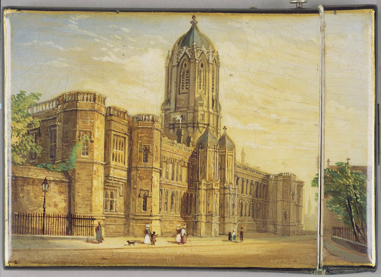 Viktoriánus kártyatok Christ Church, Oxford és Tom Tower jelenetével (papírmasé) alkotó: Richard Phene and Benjamin W. Spiers