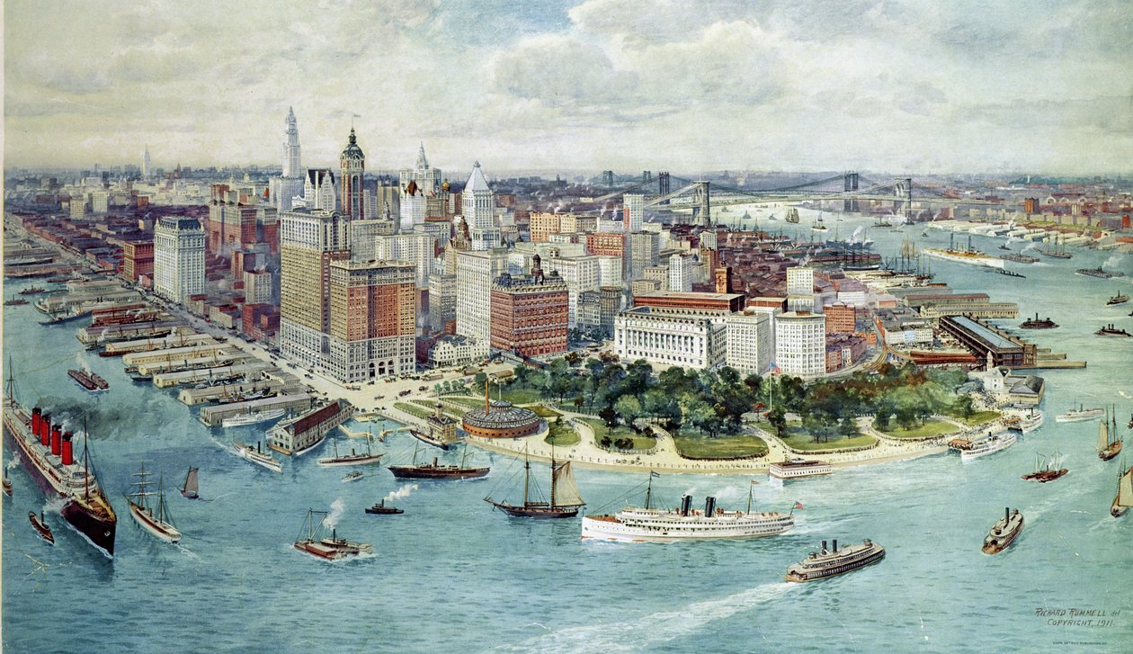 Madártávlat Alsó-Manhattanről, 1911 alkotó: Richard Rummell