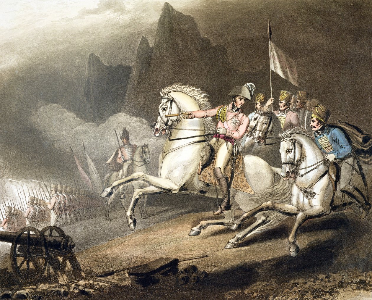 Pireneusok, 1813. július 28., a Wellington herceg győzelmeiből, T. Fielding metszetéből, pub. 1819 alkotó: Richard Westall