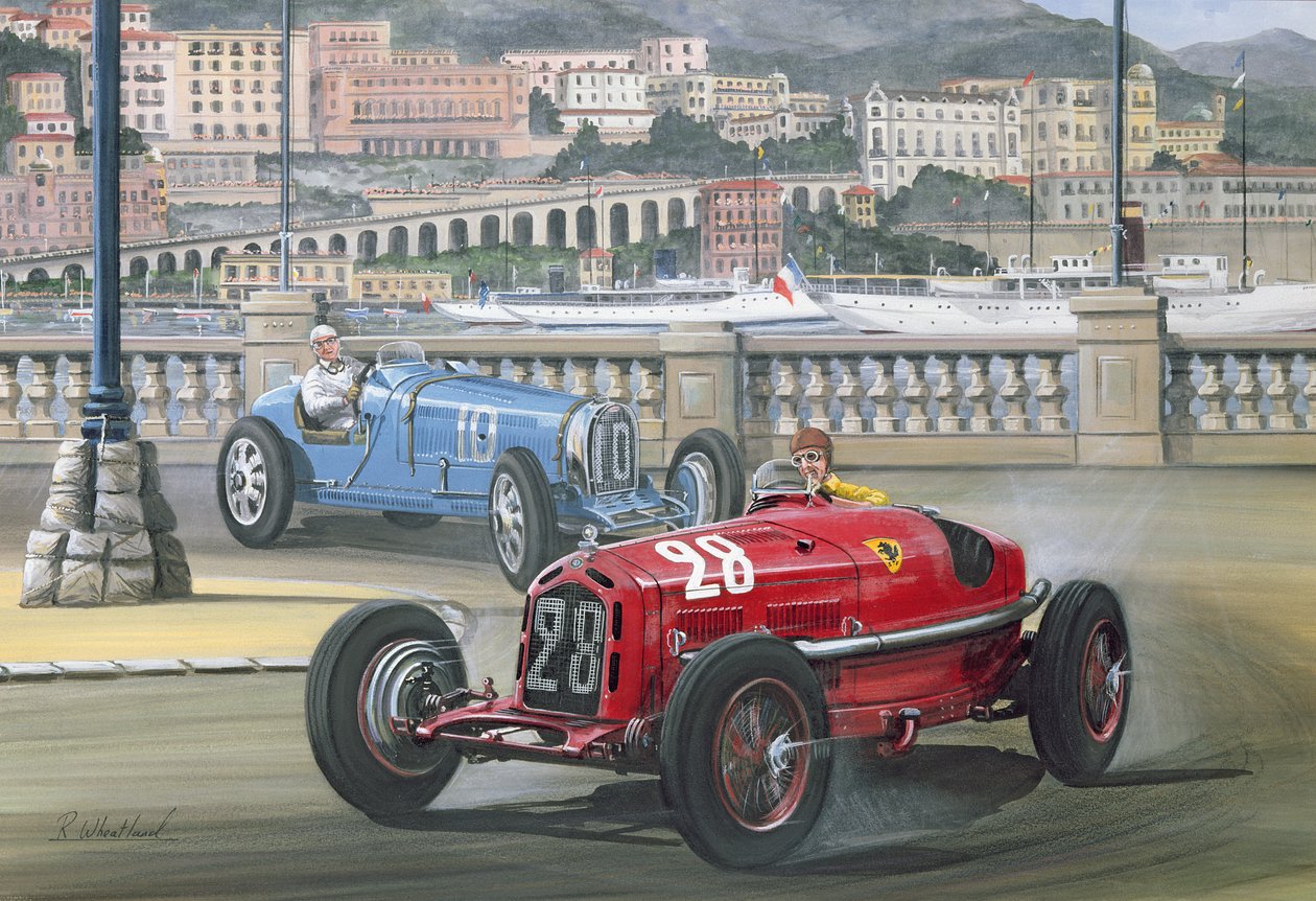 Párbaj a kikötői fronton, Monacói Nagydíj 1933-ban (wc és gouache) alkotó: Richard Wheatland
