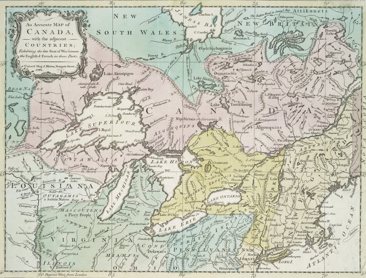 Kanada pontos térképe a szomszédos országokkal, 1761 alkotó: Richard William Seale