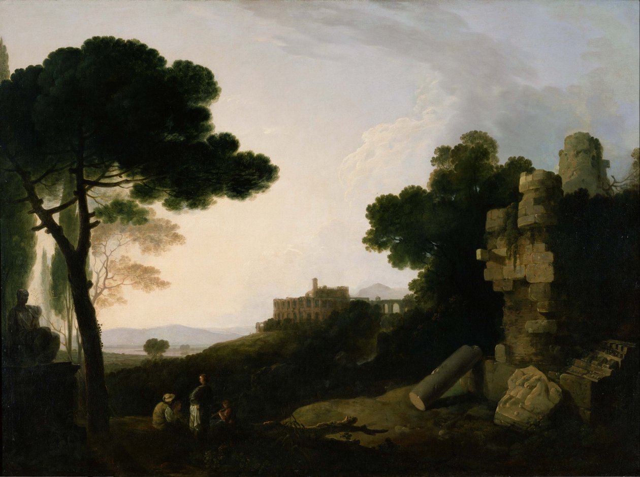 Tájkép Capriccio Horatii és Curiatii sírjával, valamint Maecenas villa Tivoliban alkotó: Richard Wilson