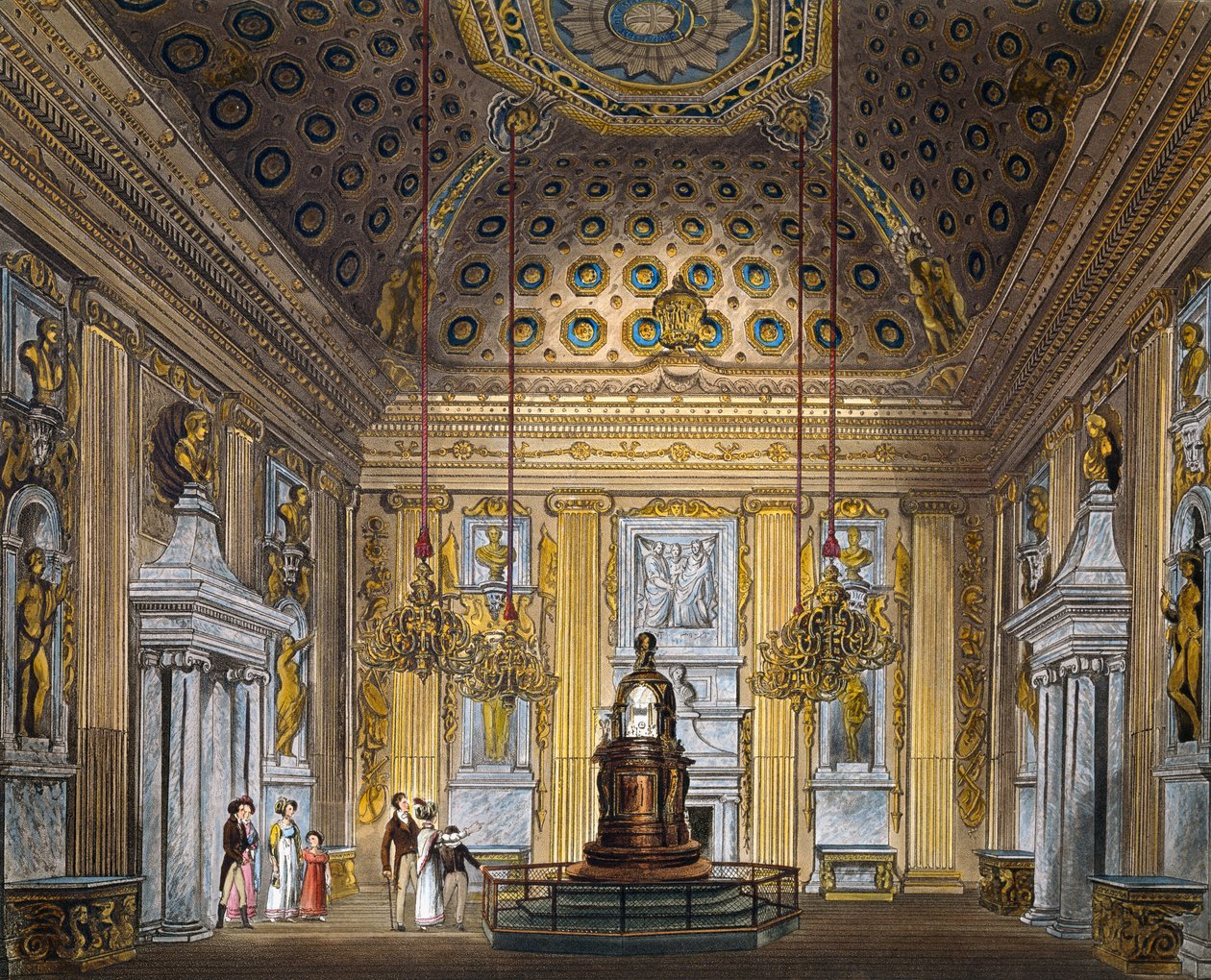 Kupolás szoba, Thomas Sutherland (1785-1838) metszet, Richard Cattermole (1795-1858) terve alapján, A királyi rezidenciák történetéből alkotó: Richard (after) Cattermole