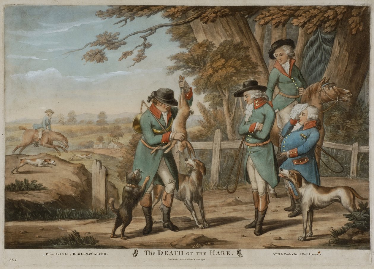 A nyúl halála, a Bowles & Carver számára nyomtatva, 1796-ban (mezzotint) alkotó: Richard (after) Dighton