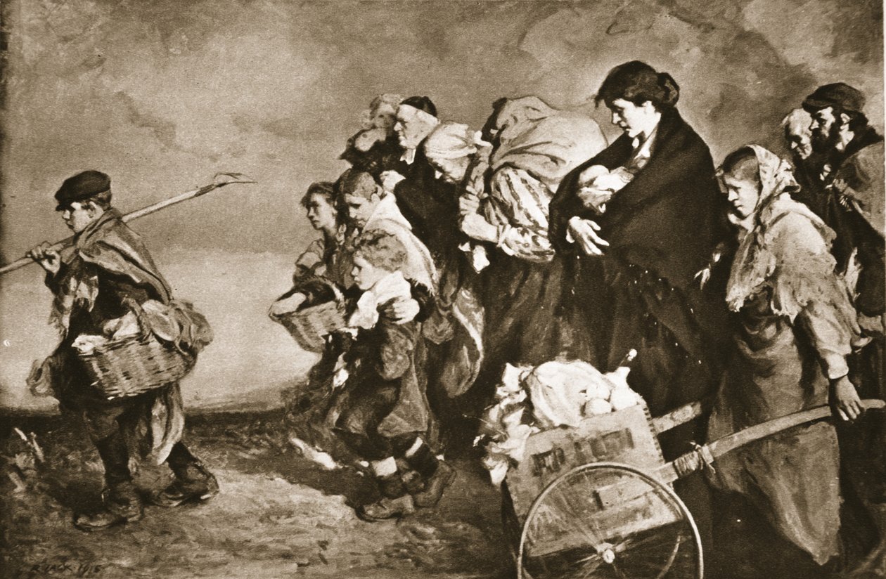 „Hajléktalanok”, a menekülés a német hordák elől, a „The Illustrated War News”-ból (litho) alkotó: Richard (after) Jack