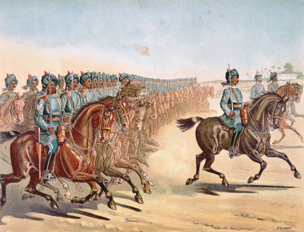 A 3. madrasi könnyűlovasság, felülvizsgálati parancs, az 1880-as évek angol-indiai hadserege (színes litó) alkotó: Richard (after) Simkin