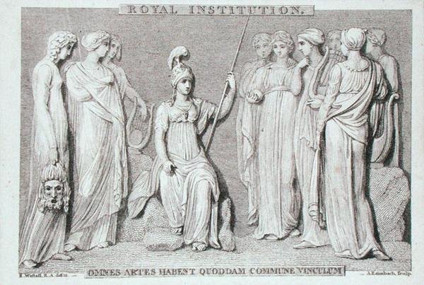 A Királyi Intézmény kártyája, A. Rannbach által gravírozott, Michael Faraday albumából (metszet) alkotó: Richard (after) Westall
