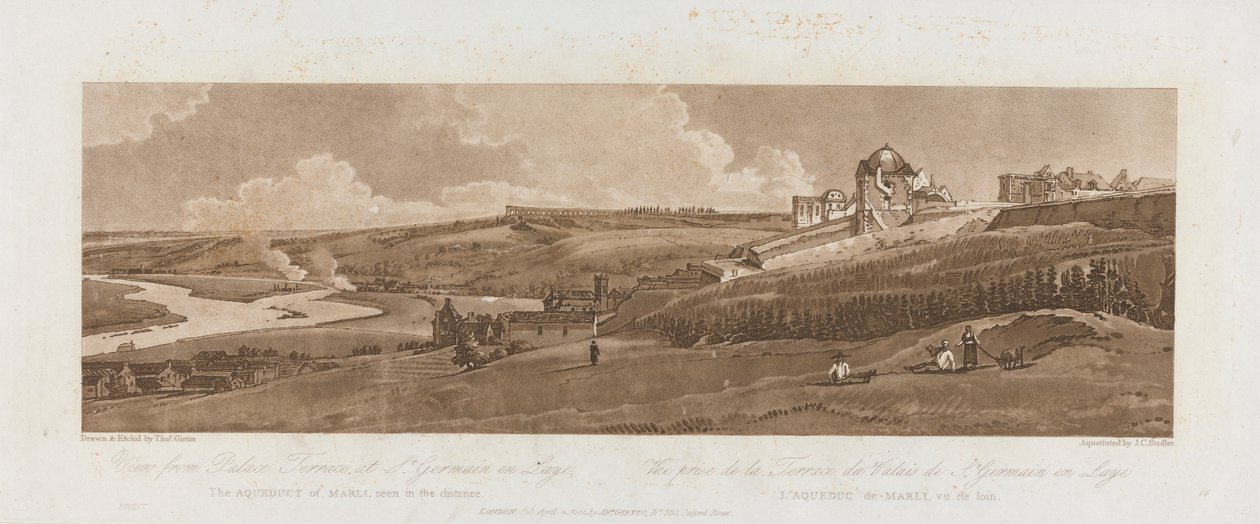 Kilátás a St. Germain en Laye palotateraszáról; A távolban látott Marli vízvezeték 1803-ban; A párizsi Views 16. táblája, a lemez Emanuel kötetének nyomkövetése, B1981.25.2625 alkotó: Richard Banks Harraden