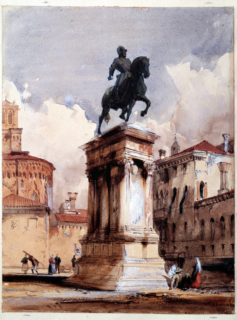 A Colleoni du Verrocchio lovas szobra Velencében, a San Giovanni és Paolo templom tere. Richard Parkes Bonington (1801-1828) akvarellje 19. századi Párizs, Louvre Múzeum alkotó: Richard Bonington
