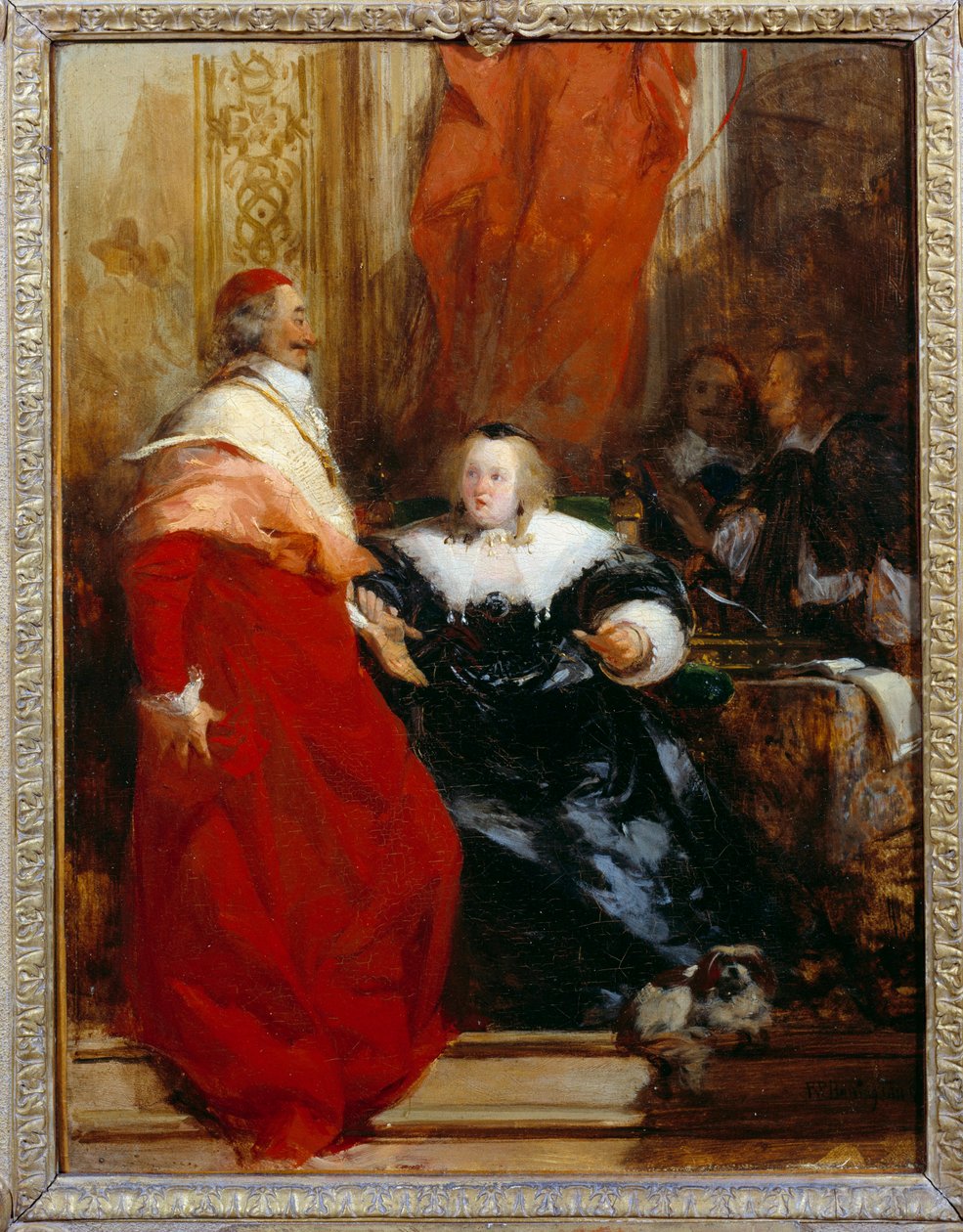 Ausztriai Anna francia királynő (1601-1666) és Jules Mazarin bíboros (Giulio Raimondo Mazzarino vagy Mazarino) (1602-1661) Richard Bonington (1801-1828) festménye 1824 V. 0,35x0,27 m alkotó: Richard Bonington