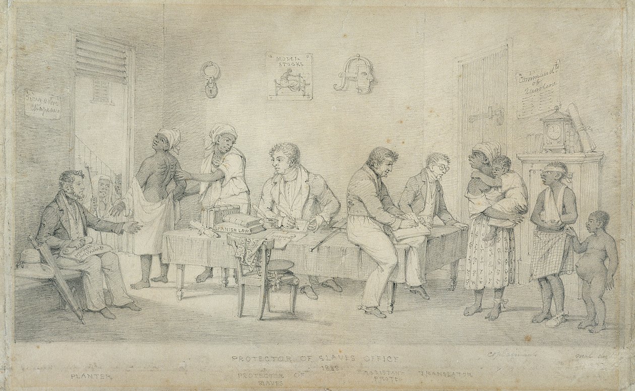 Protector of Slaves Office, Trinidad, 1833 körül (grafit szőtt papíron) alkotó: Richard Bridgens