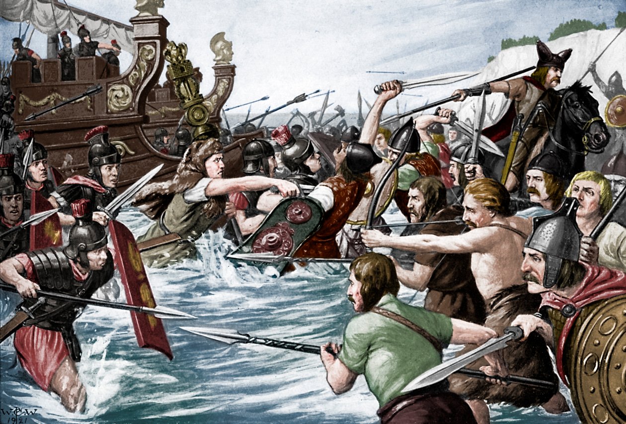 Julius Caesar partraszállása Nagy-Britanniában, ie 55-ben, az 1920-as években alkotó: Richard Caton II Woodville