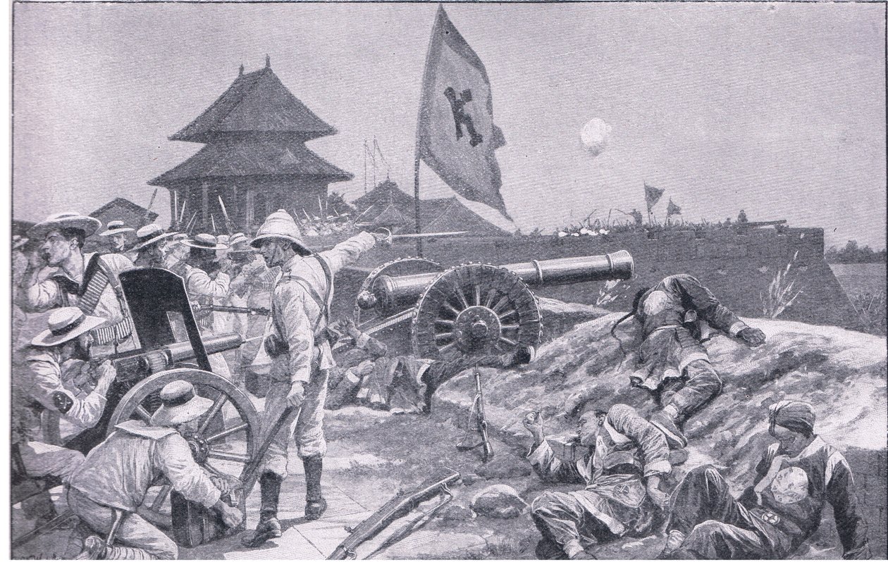 Tientsin: Harc a sáncokon (litho) alkotó: Richard Caton II Woodville