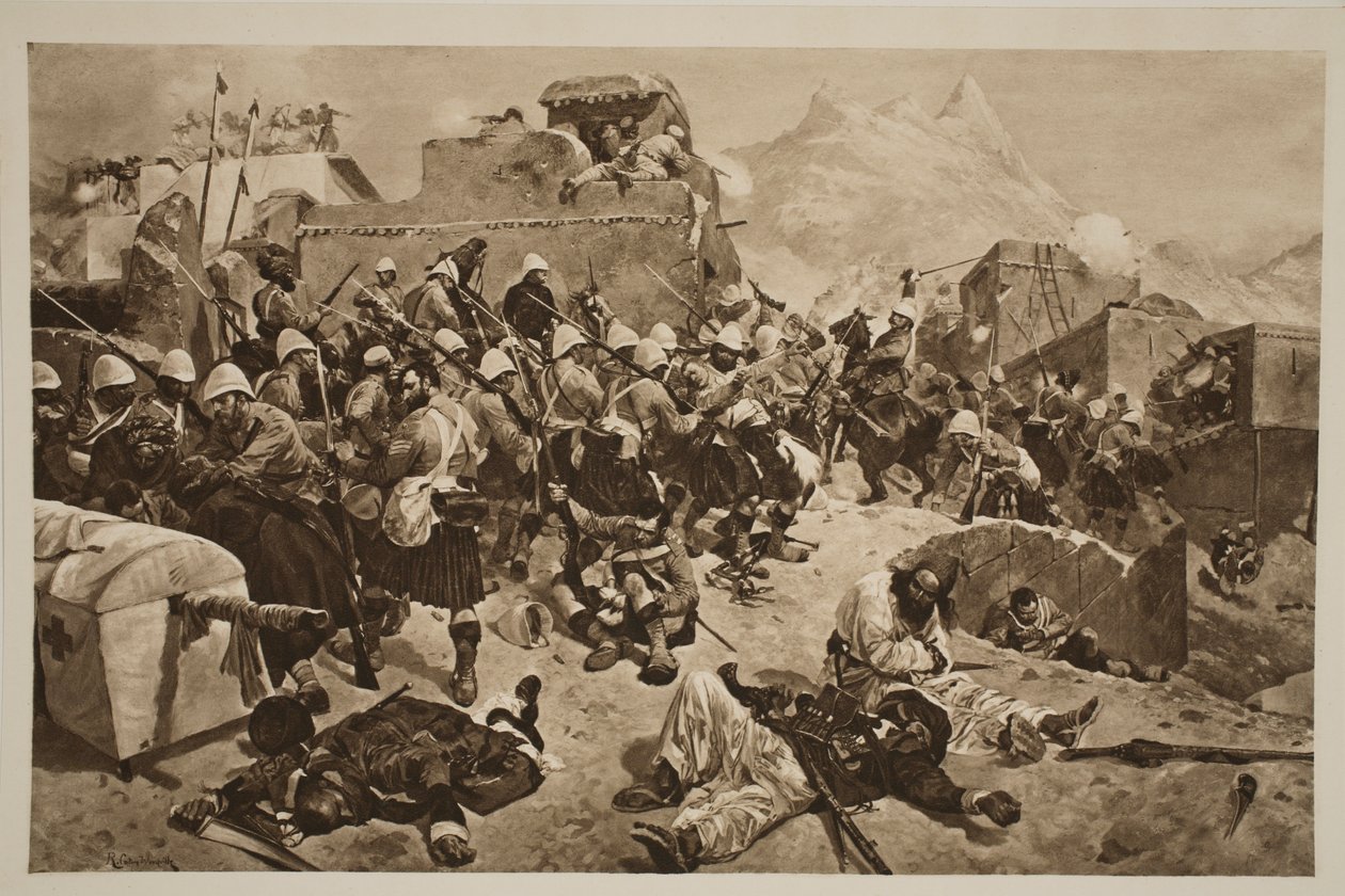 Candahar: A 92. hegyvidékiek és a 2. gurkhák megrohamozzák Gaudi molla Sahibdadot, a The Illustrated London News-ból, 1901 alkotó: Richard Caton Woodville