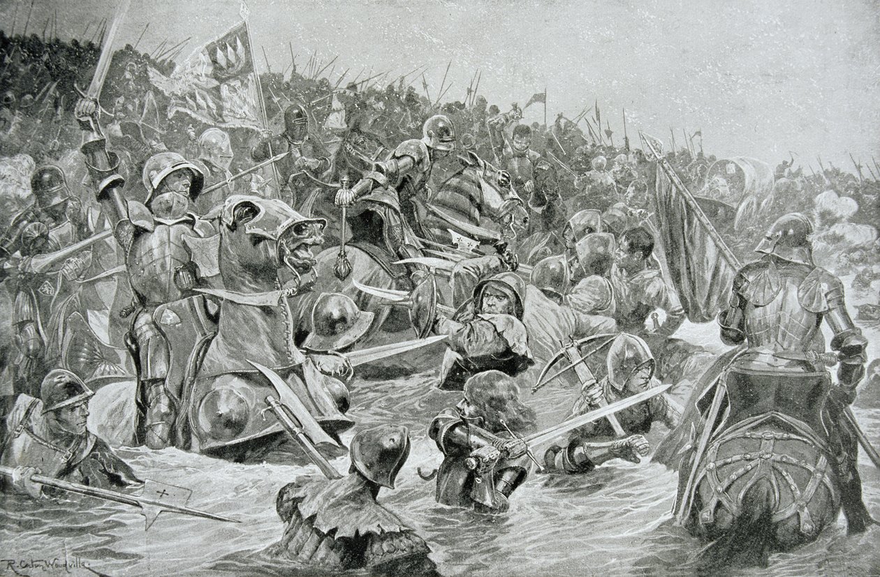 A towtoni csata 1461-ben, Hutchinsons "A brit nemzet története" illusztrációja alkotó: Richard Caton Woodville