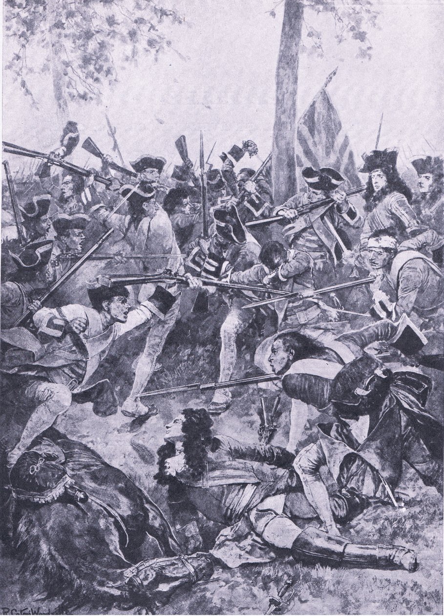 Ramilles-i csata, 1706. május 23.: Az ír ezred támadása, illusztráció a brit szárazföldi és tengeri csatákból, 1915 alkotó: Richard Caton Woodville junior