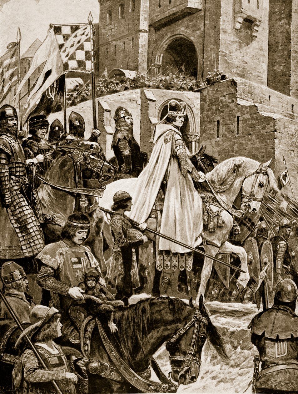 Becket körmenete Franciaországon keresztül, 1158, illusztráció a Hutchinson történetéből a brit nemzetről, 1923 körül alkotó: Richard Caton Woodville junior
