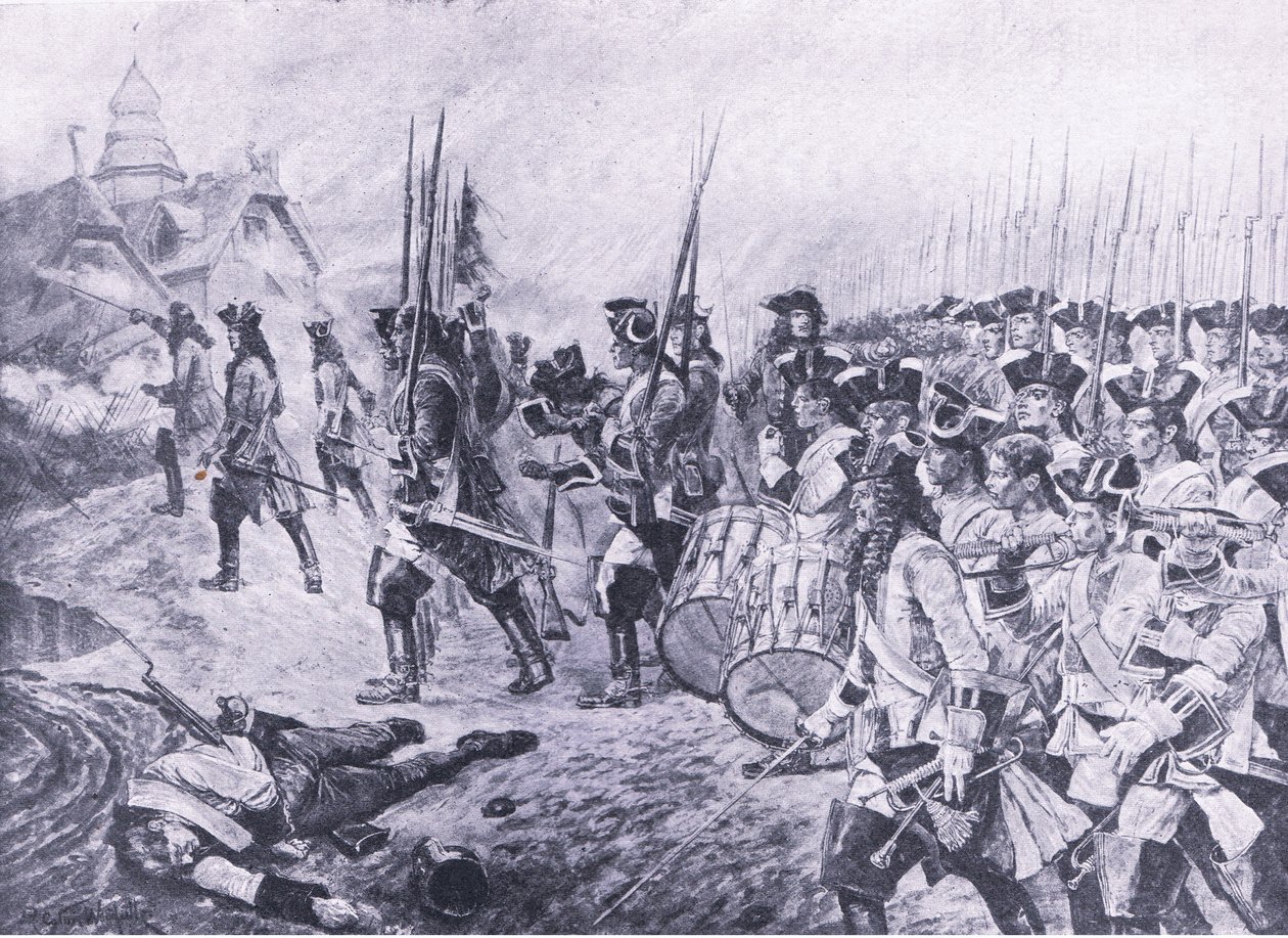 Blenheim, 1704. augusztus 13.: A falu megrohanása, illusztráció a brit szárazföldi és tengeri csatákból, 1915 alkotó: Richard Caton Woodville junior